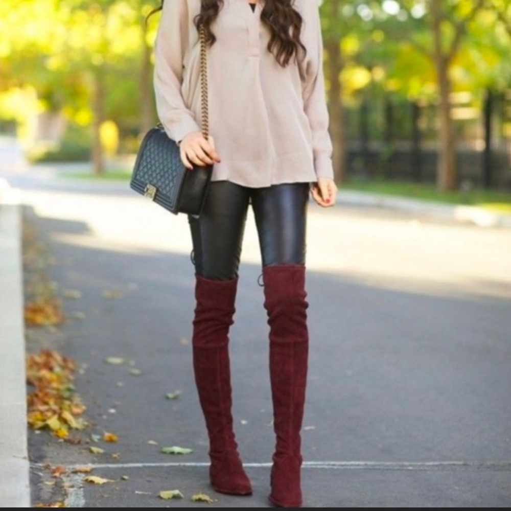 Stuart Weitzman Lowland suede boot in a beautiful burgundy color